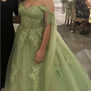 Elegant Green Embroidered Gown